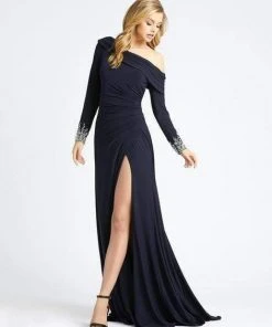 Mac Duggal Evening - 12231D Jewel Cuffed Asymmetrical Long Gown