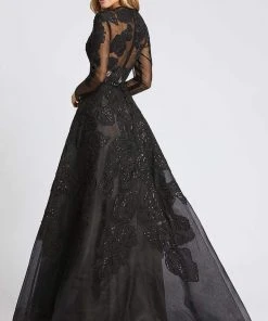 Mac Duggal Evening - 12347D Illusion Long Sleeve Floral A-Line Gown