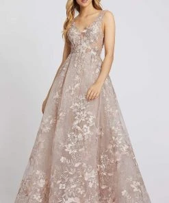 Mac Duggal Evening - 20153D Embroidered Deep V-neck A-line Gown