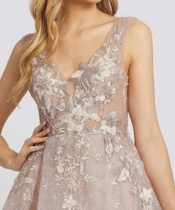 Mac Duggal Evening - 20153D Embroidered Deep V-neck A-line Gown