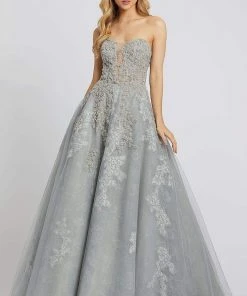 Mac Duggal Evening - 20192D Long Strapless Foliage Beaded Lace Gown