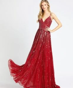 Mac Duggal Evening - 4961D Striped Long Sequined A-Line Gown