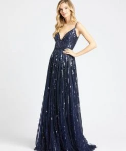 Mac Duggal Evening - 4961D Striped Long Sequined A-Line Gown 8 Mac Duggal Evening - 4961D Striped Long Sequined A-Line Gown