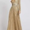 Mac Duggal Evening - 4977D Long Sleeve Sequin-Textured A-Line Gown