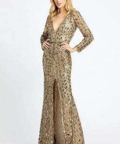 Mac Duggal Evening - 5002D Fully Sequined Deep V-neck Trumpet Dress