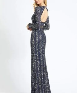 Mac Duggal Evening - 5016D Sequined Long Sleeve Sheath Dress