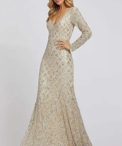 Mac Duggal Evening - 5021D Sequin Embellished Long Sleeves Gown