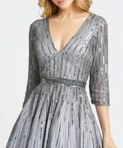 Mac Duggal Evening - 5035D Sequined Quarter Sleeve A-Line Dress 9 Mac Duggal Evening - 5035D Sequined Quarter Sleeve A-Line Dress