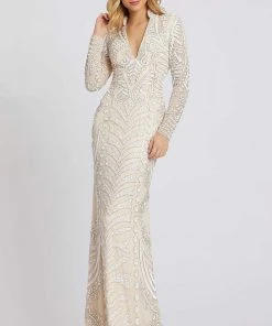 Mac Duggal Evening - 5173D Sequined Long Sleeves Collared Dress