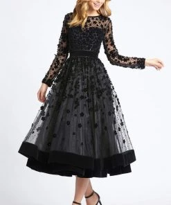 Mac Duggal Evening - 67007D Embellished Sheer Long Sleeve A-Line Dress