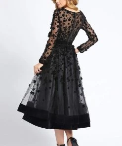 Mac Duggal Evening - 67007D Embellished Sheer Long Sleeve A-Line Dress