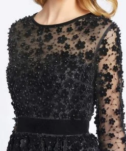 Mac Duggal Evening - 67007D Embellished Sheer Long Sleeve A-Line Dress