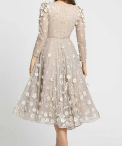 Mac Duggal Evening - 67387D V Neckline 3D Floral Lace A-Line Dress 6 Mac Duggal Evening - 67387D V Neckline 3D Floral Lace A-Line Dress