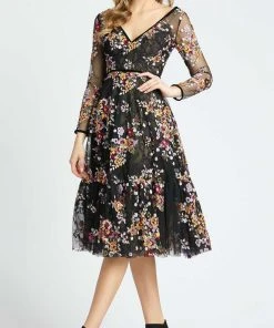 Mac Duggal Evening - 67499D Multi-Color Floral Embroidery A-Line Dress
