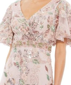 Mac Duggal Evening - 67880D Short Flutter Sleeves A-Line Dress