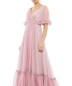 Mac Duggal Evening - 67935D Half Flutter Sleeves A-Line Dress