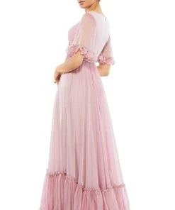 Mac Duggal Evening - 67935D Half Flutter Sleeves A-Line Dress