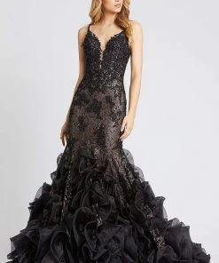 Mac Duggal Evening - 79275D Embroidered Deep V-neck Mermaid Dress