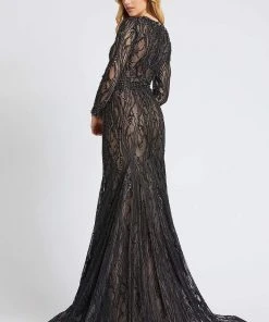 Mac Duggal Evening - 79291D Long Sleeve Sheer Laced Long Dress 6 Mac Duggal Evening - 79291D Long Sleeve Sheer Laced Long Dress