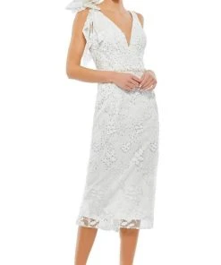 Mac Duggal Evening - 79337D Plunging Neck Sequined Midi Dress