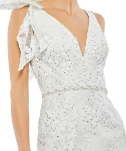 Mac Duggal Evening - 79337D Plunging Neck Sequined Midi Dress