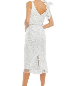 Mac Duggal Evening - 79337D Plunging Neck Sequined Midi Dress