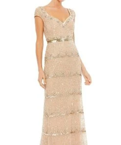 Mac Duggal Evening - 9089D Beaded And Sequined Column Gown