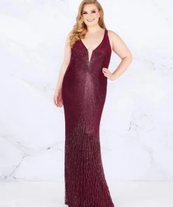 Mac Duggal Fabulouss - 4847F Beaded Deep V-neck Sheath Dress