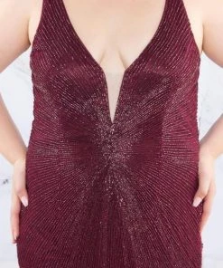 Mac Duggal Fabulouss - 4847F Beaded Deep V-neck Sheath Dress