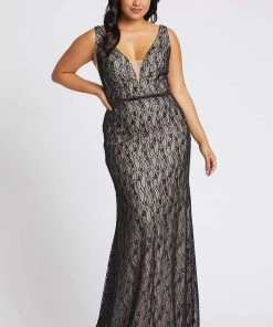 Mac Duggal Fabulouss - 48995F V-Neck Laced Long Column Dress