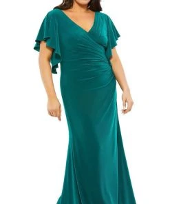 Mac Duggal Fabulouss - 49505F V Neck Ruched Fitted Dress