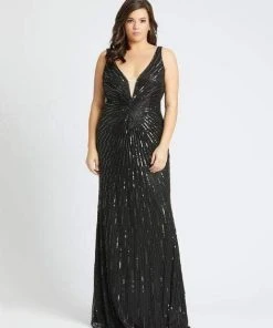 Mac Duggal Fabulouss - 5013F Sequined Low V-Neck And Back Long Gown