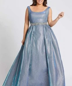 Mac Duggal Fabulouss - 66817F Jeweled Scoop Metallic Brocade Ballgown