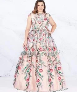 Mac Duggal Fabulouss - 66820F Floral Embroidered Bateau Ballgown