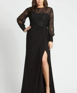 Mac Duggal Fabulouss - 67143F Laced Bodice Long Sleeves A-line Dress