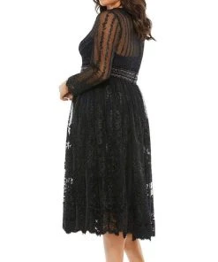 Mac Duggal Fabulouss - 67902F Plunging Neck Lace Midi Dress