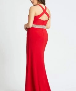 Mac Duggal Fabulouss - 77532F Beaded Cross Halter Sheath Dress