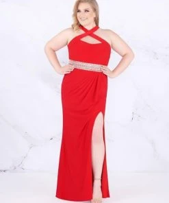 Mac Duggal Fabulouss - 77532F Beaded Cross Halter Sheath Dress