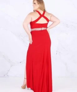 Mac Duggal Fabulouss - 77532F Beaded Cross Halter Sheath Dress