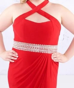 Mac Duggal Fabulouss - 77532F Beaded Cross Halter Sheath Dress