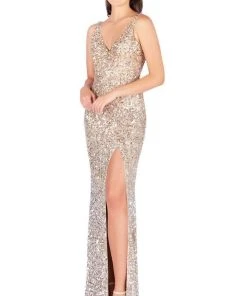 Mac Duggal Flash - 4834L Allover Sequin High Slit Sleeveless Gown
