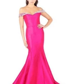 Mac Duggal Flash - 66900L Pearl Beaded Off Shoulder Mermaid Gown