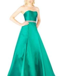 Mac Duggal Flash - 67687L Embellished Belt Strapless Satin Prom Gown