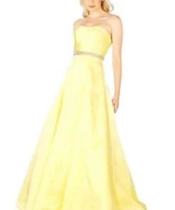 Mac Duggal Flash - 67687L Embellished Belt Strapless Satin Prom Gown