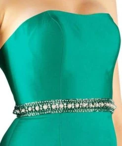 Mac Duggal Flash - 67687L Embellished Belt Strapless Satin Prom Gown