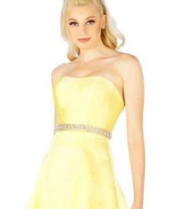 Mac Duggal Flash - 67687L Embellished Belt Strapless Satin Prom Gown