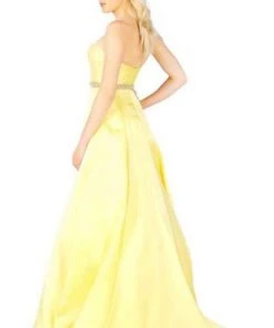 Mac Duggal Flash - 67687L Embellished Belt Strapless Satin Prom Gown