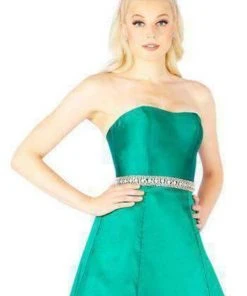 Mac Duggal Flash - 67687L Embellished Belt Strapless Satin Prom Gown