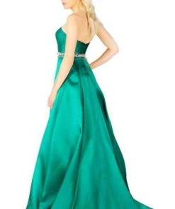 Mac Duggal Flash - 67687L Embellished Belt Strapless Satin Prom Gown