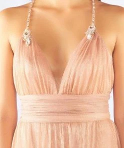 Mac Duggal Flash - 77636L Embellished V-neck Chiffon A-line Dress